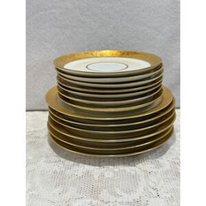 Vintage Hutschenreuther Bavaria Gold Trimmed Porcelain‎ Saucers Set 12